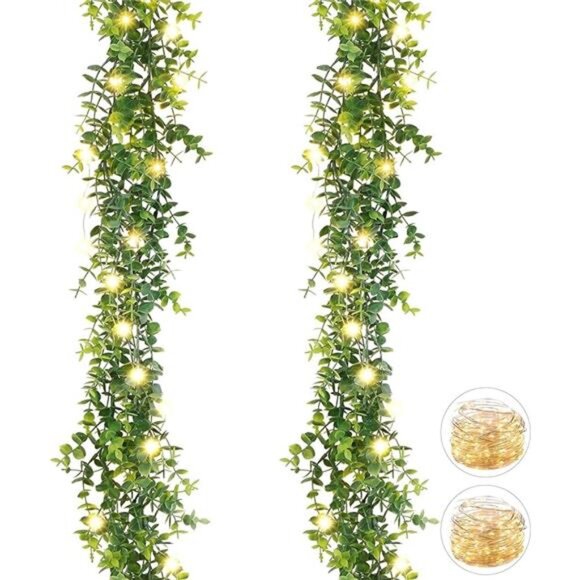 2 Pack Artificial Eucalyptus Garland with Lights, Faux Eucalyptus Vines Greenery - Picture 7 of 7